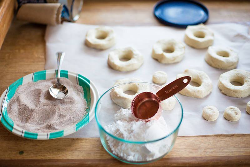 biscuit donut toppings - powdered sugar and cinnamon sugar