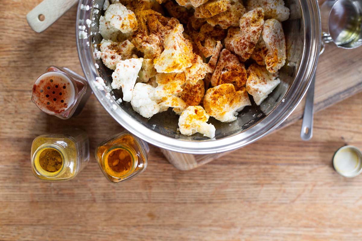 cauliflower with spices in a bowl