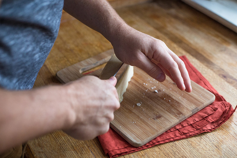 Cutting parmesan cheese