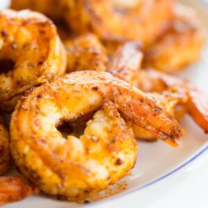 Cooked chili lime shrimp up close.