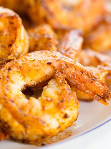 Cooked chili lime shrimp up close.