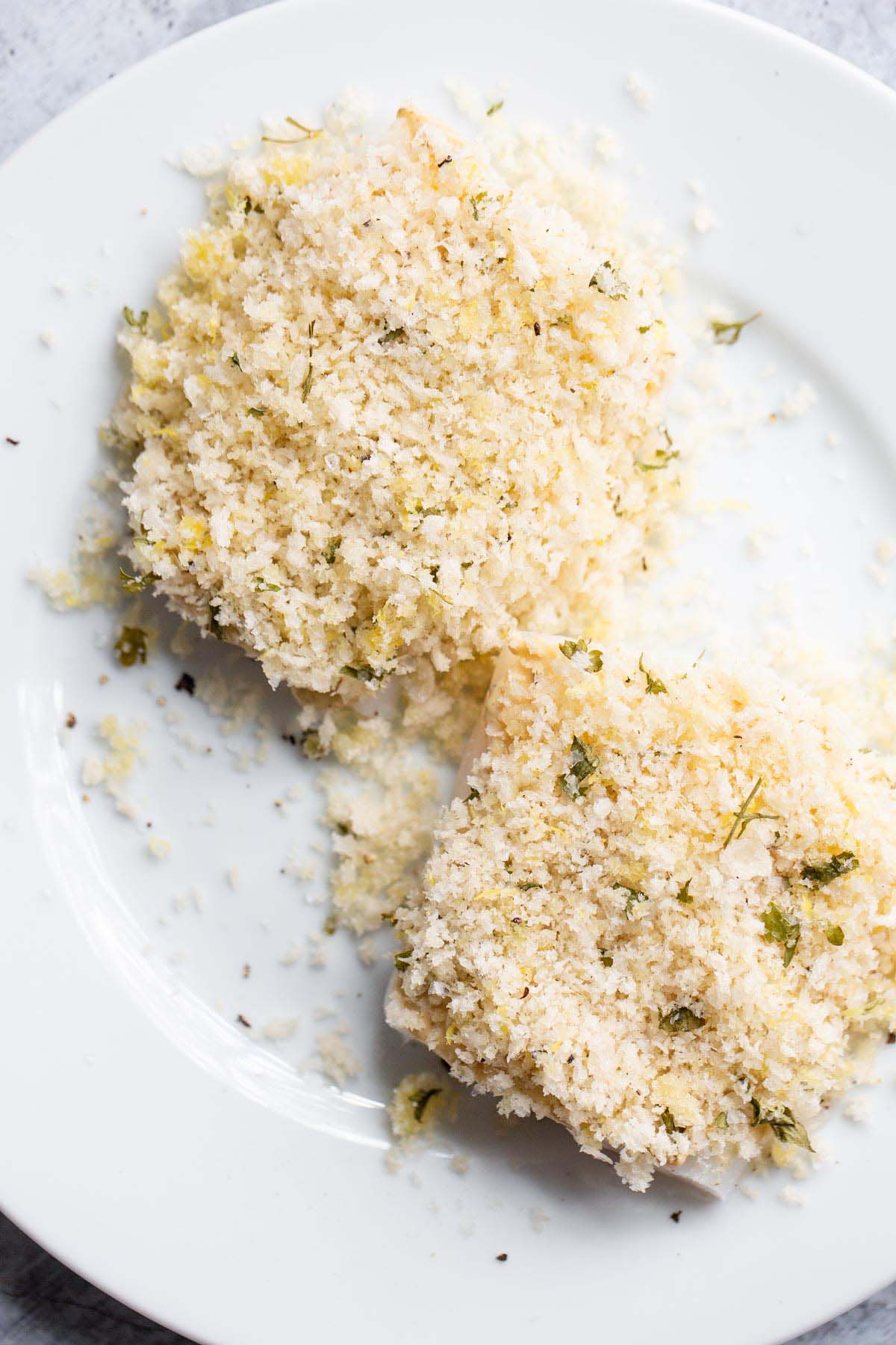 Cod with panko mixture on top.