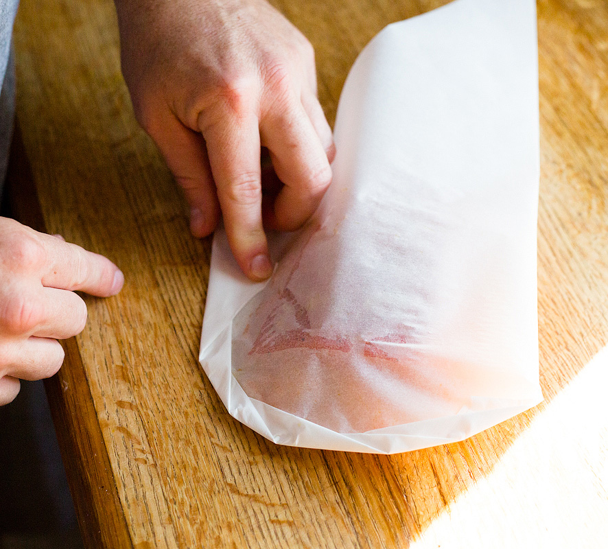 folding the salmon and parchment heart