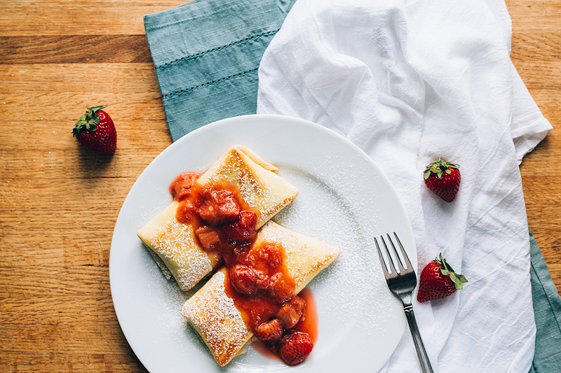 Cheese Blintzes with strawberries