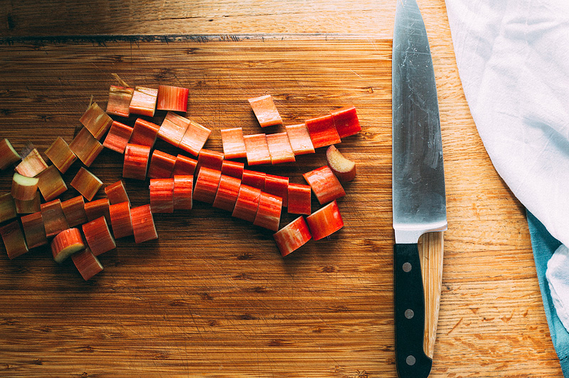 slicing rhubarb