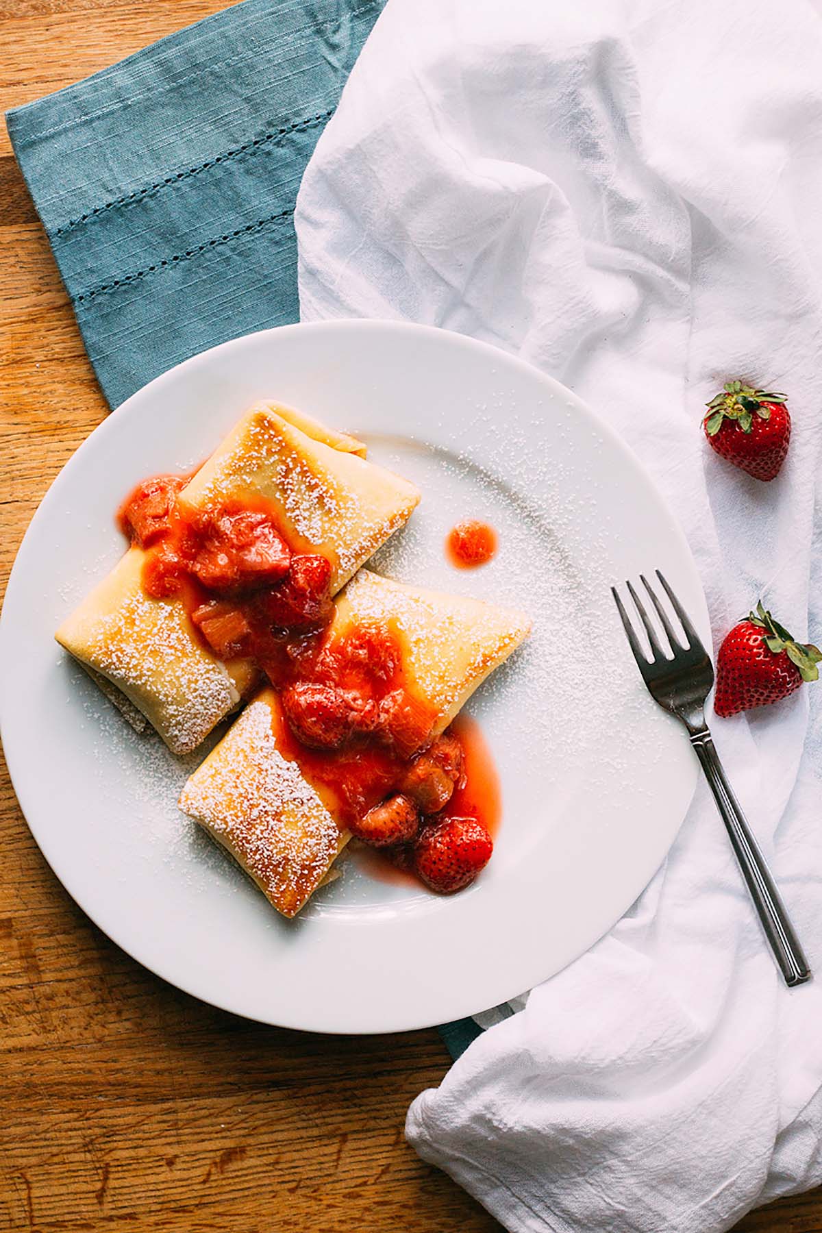 Cheese Blintzes with Strawberry Rhubarb Compote Food Banjo