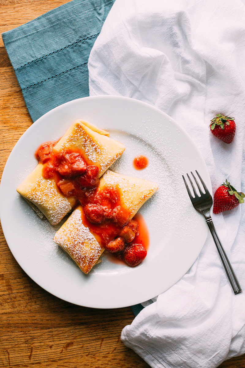 Cheese blintz with strawberry compote