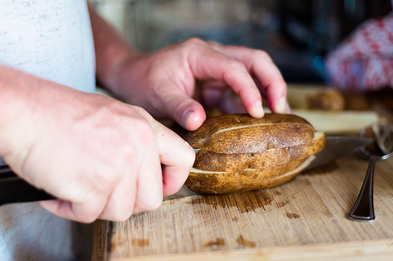 slicing a potato