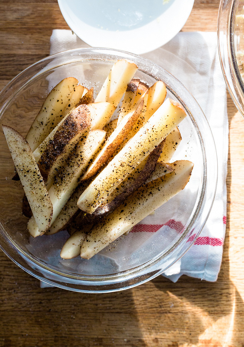 french fries about to be baked