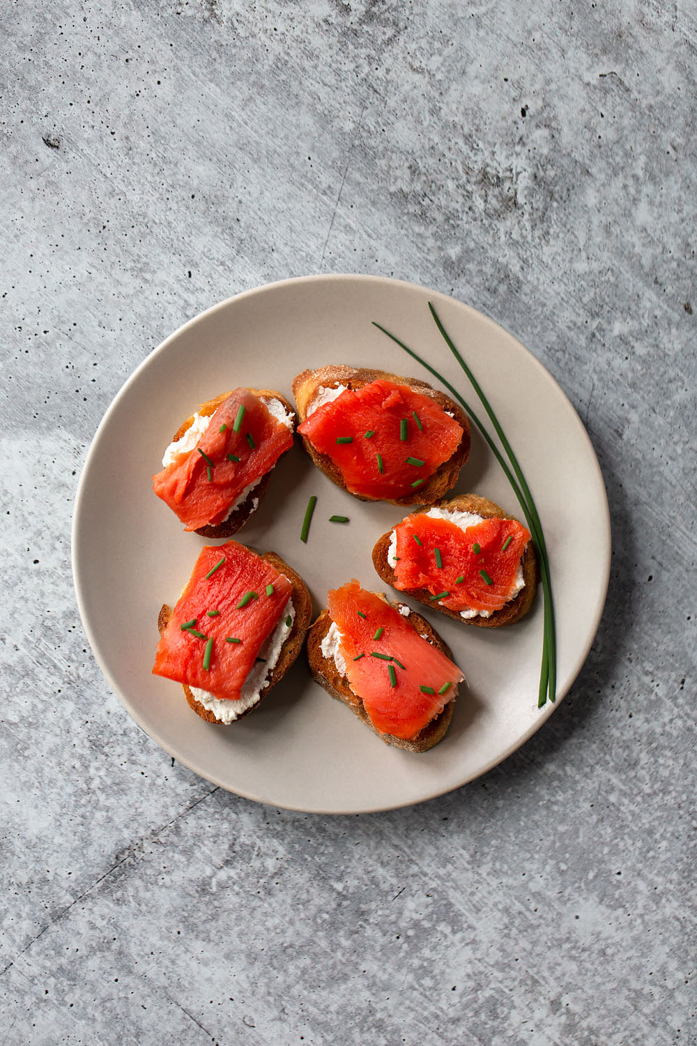 smoked salmon crostini on a plate