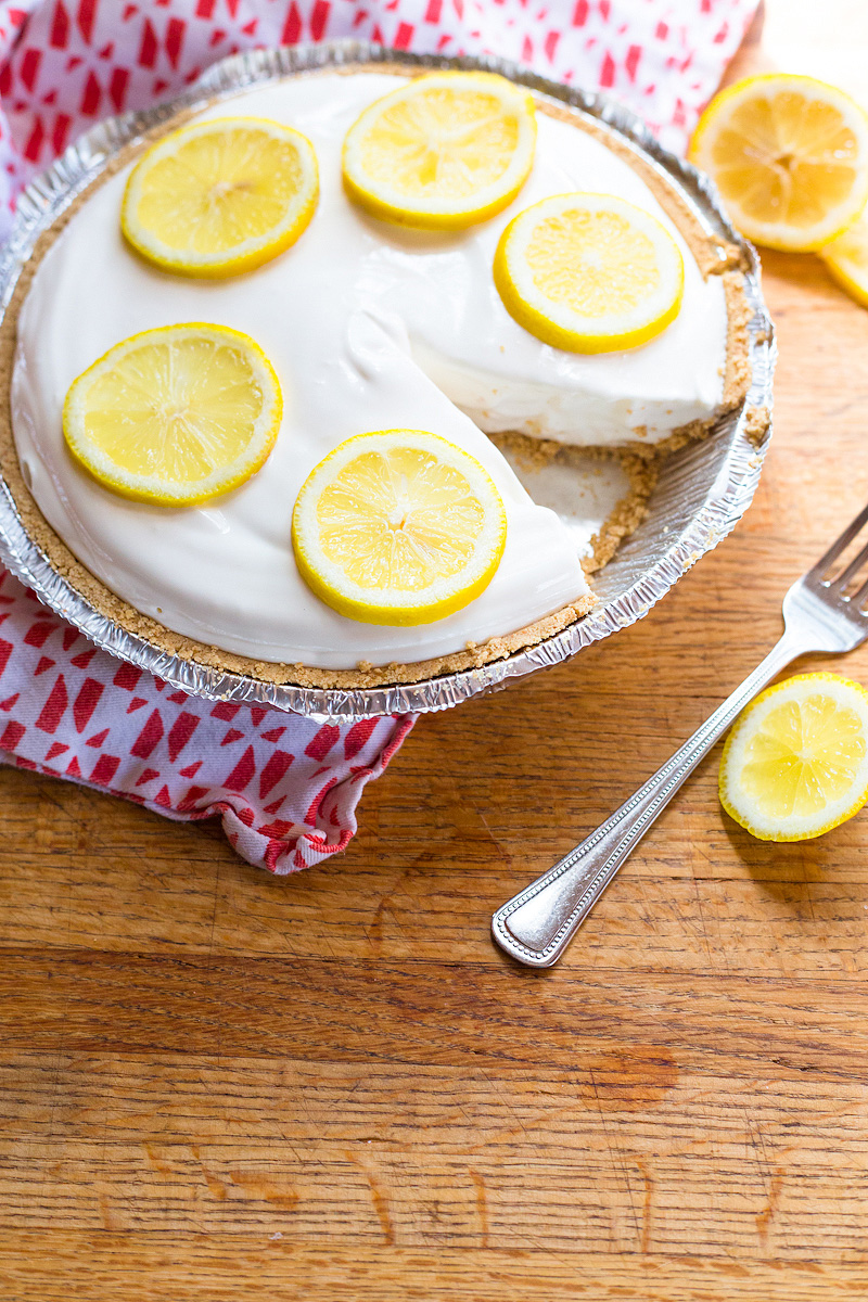 lemonade pie up close with a slice taken out