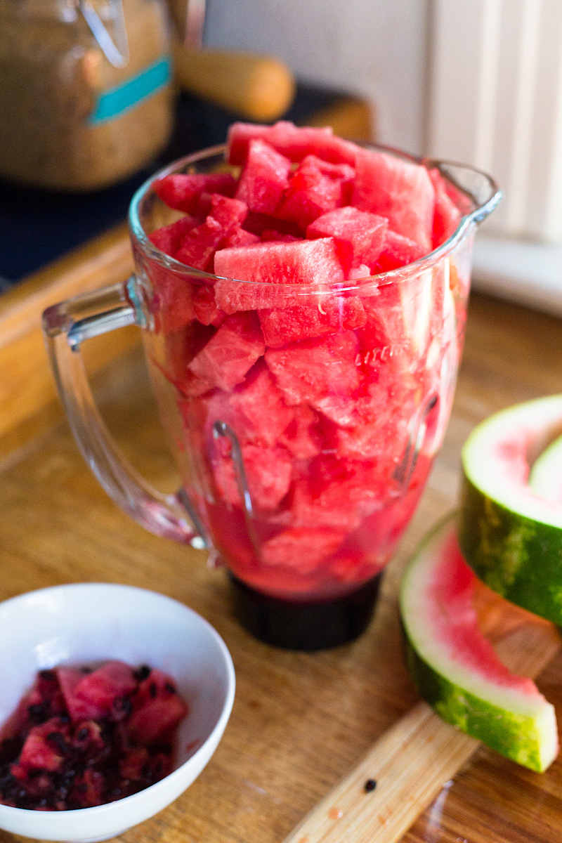 watermelon chunks in a blender