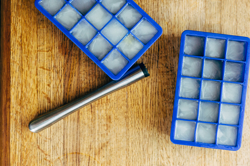 ice cube trays filled with lemon granita cubes