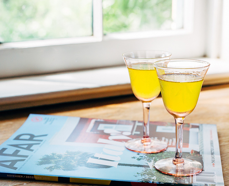 homemade limoncello in two glasses