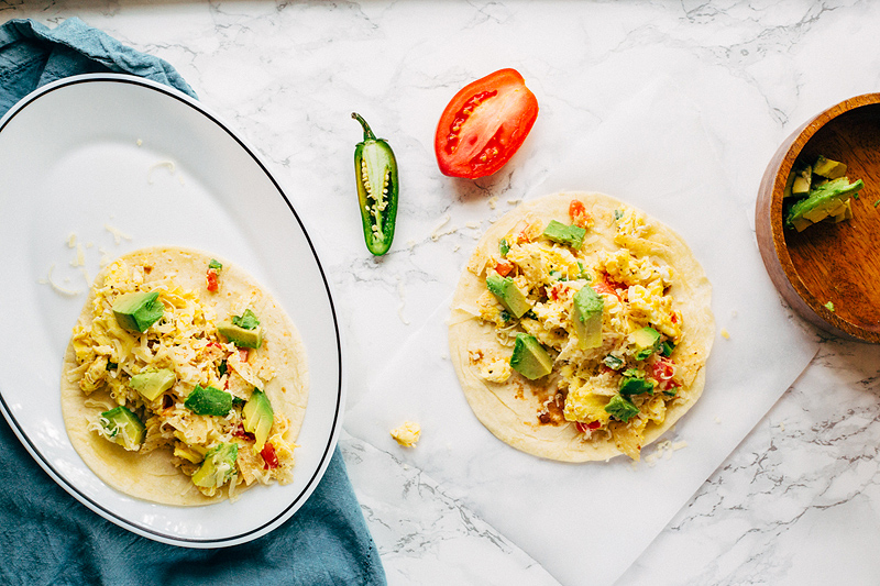 migas tacos with jalapeno and tomato