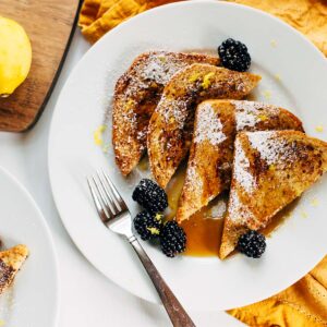 French toast with blackberries and lemon zest