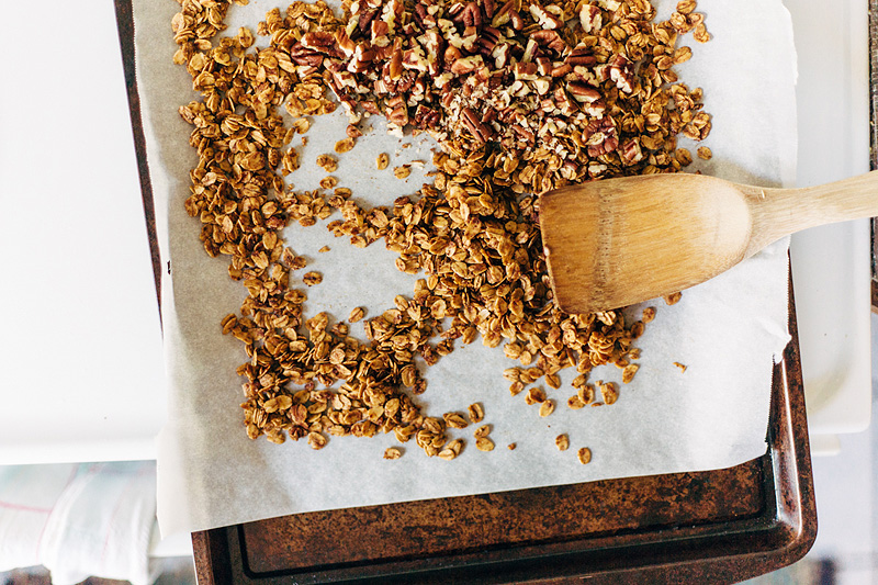 pecan granola on a sheet pan