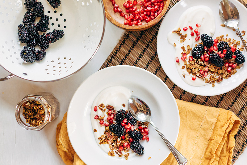 granola breakfast bowl with pecan granola