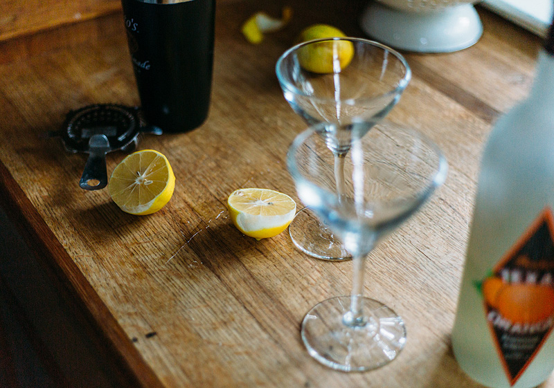 martini glasses with lemons