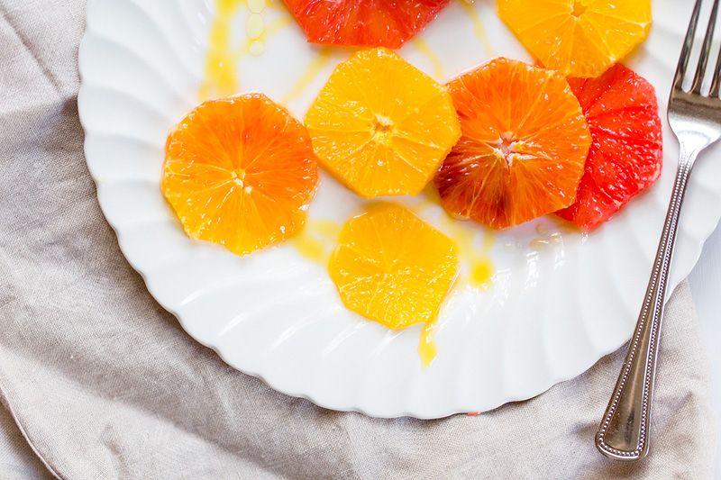 winter citrus salad drizzled with olive oil and honey