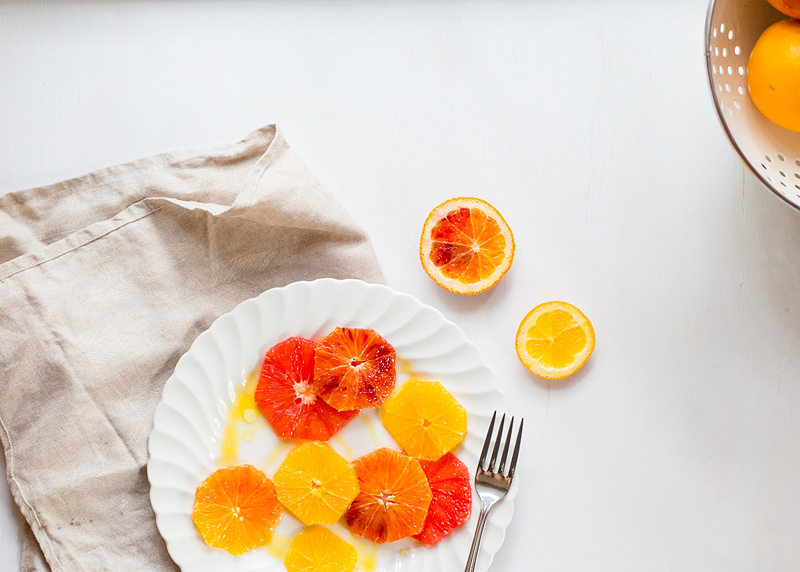 grapefruit orange and blood orange on a plate