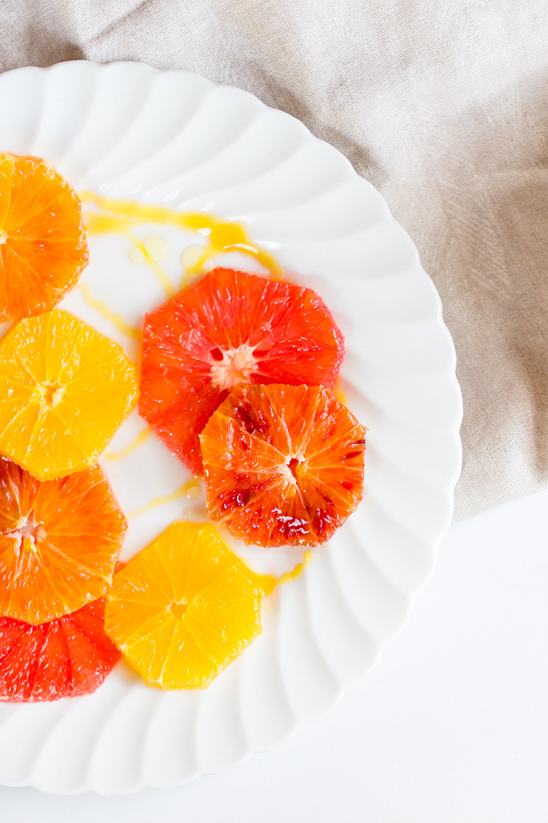 winter citrus salad drizzled with olive oil and honey