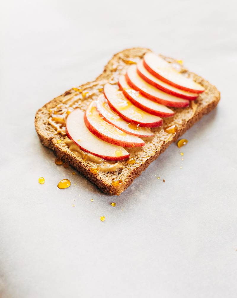 Peanut Butter Toast with Apples and Honey up close