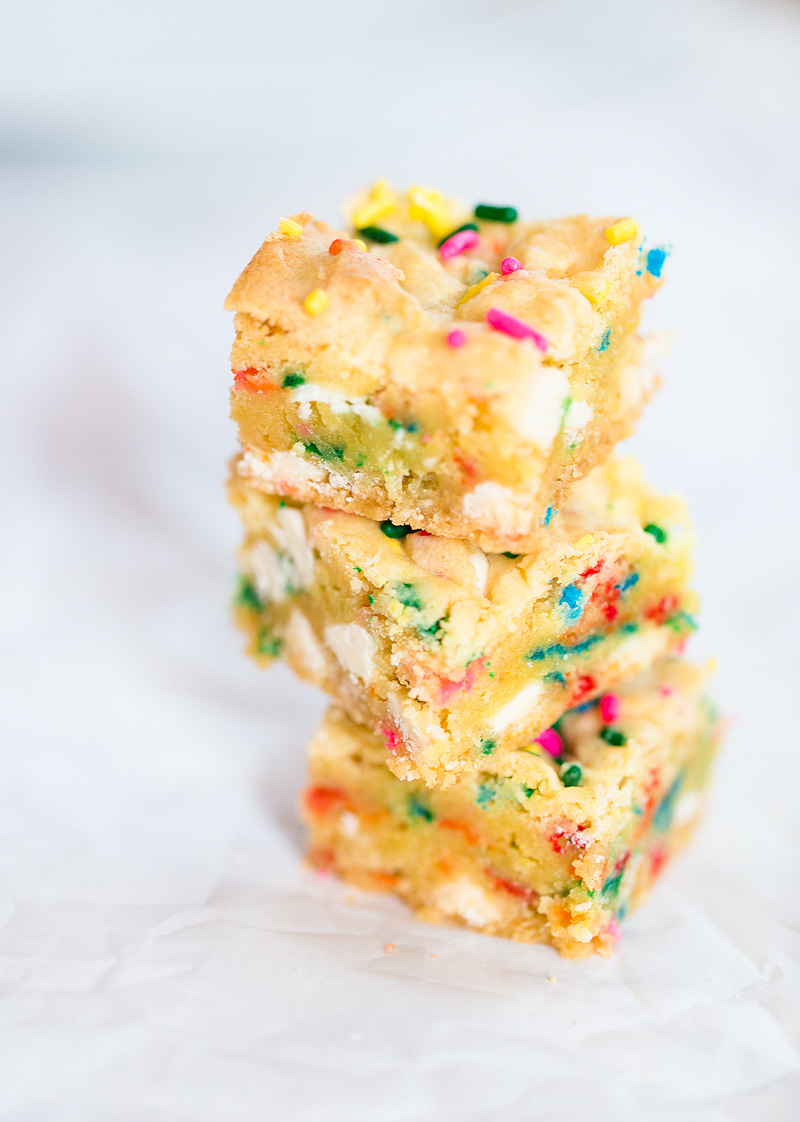 confetti cake bars stacked