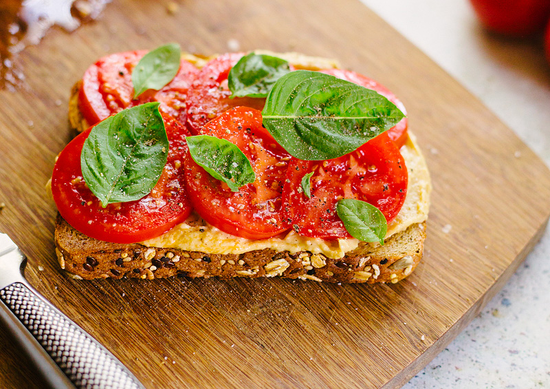 tomato toast on a cutting board