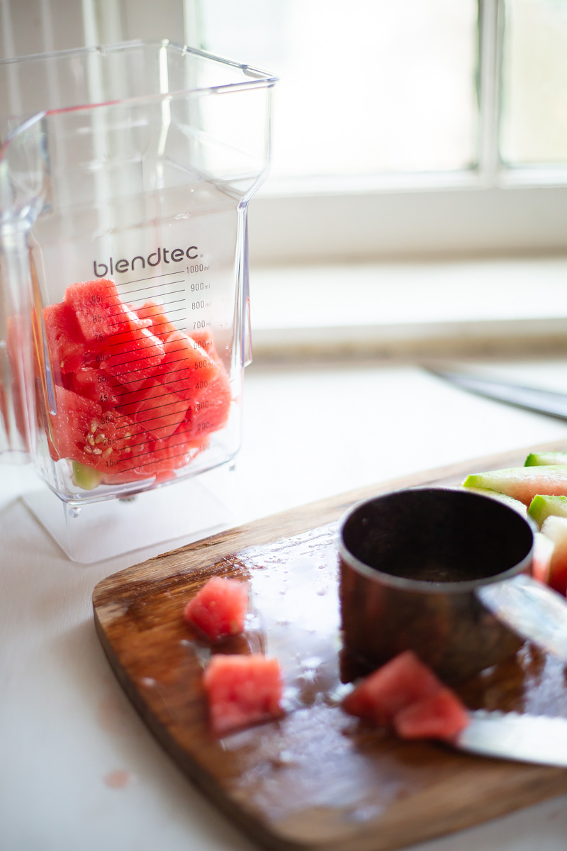 watermelon cubes in a blender