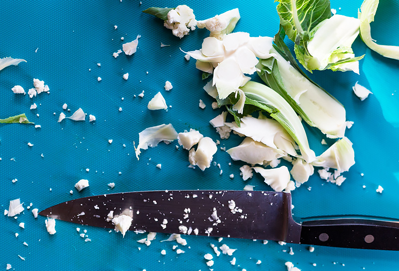 cauliflower being cut