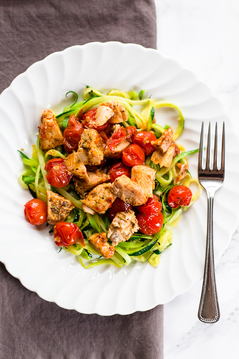 Tomato Chicken Pasta with zucchini noodles from above