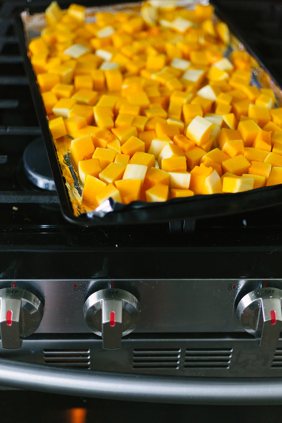 butternut squash on a sheet pan