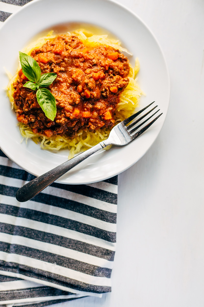 whole30 bolognese over spaghetti squash