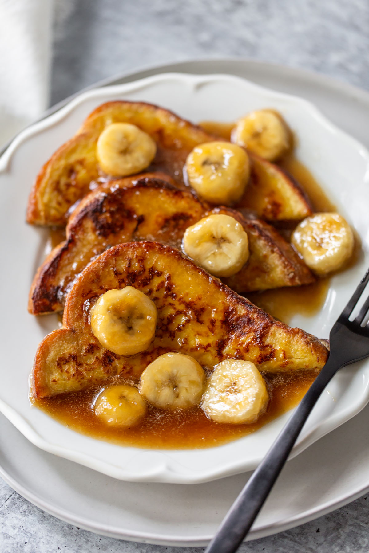 bananas foster french toast on a plate