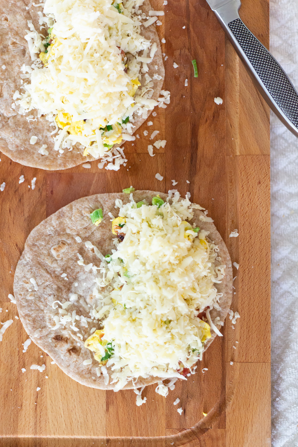 cheese on tortillas.