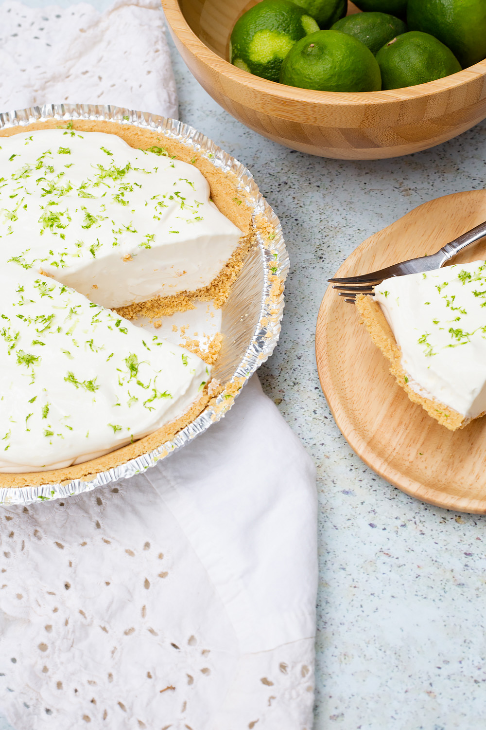 Limeade Pie with a slice cut out