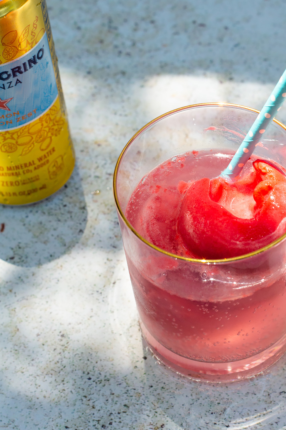 Raspberry Sorbet Mocktail with a straw