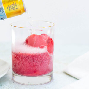 raspberry sorbet mocktail in a glass