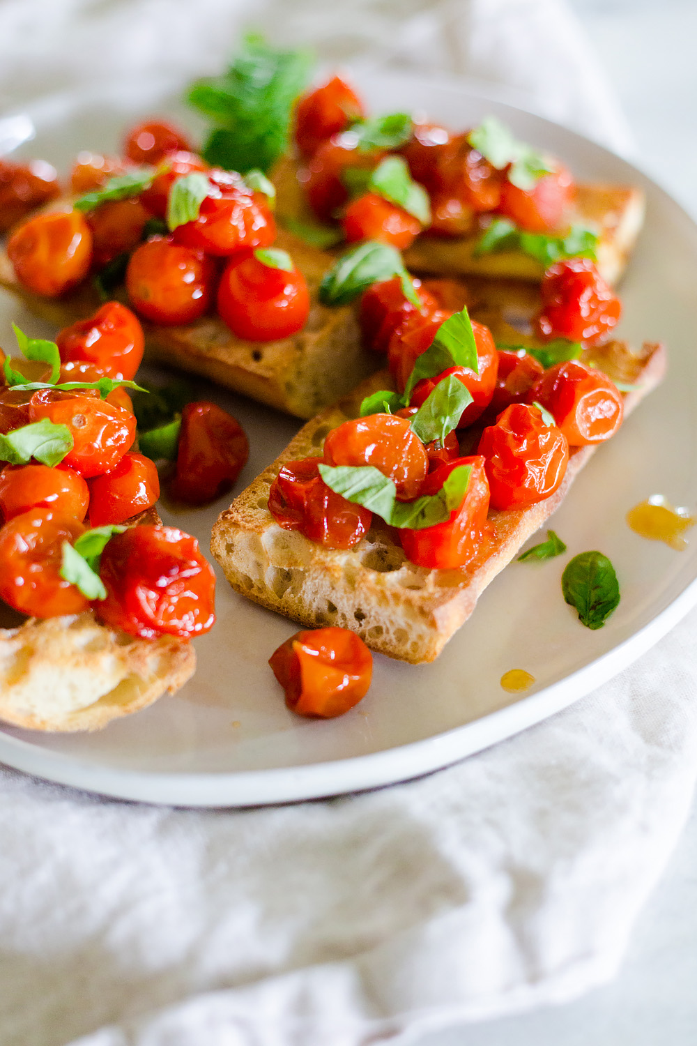 oven roasted tomatoes on toasted bread.