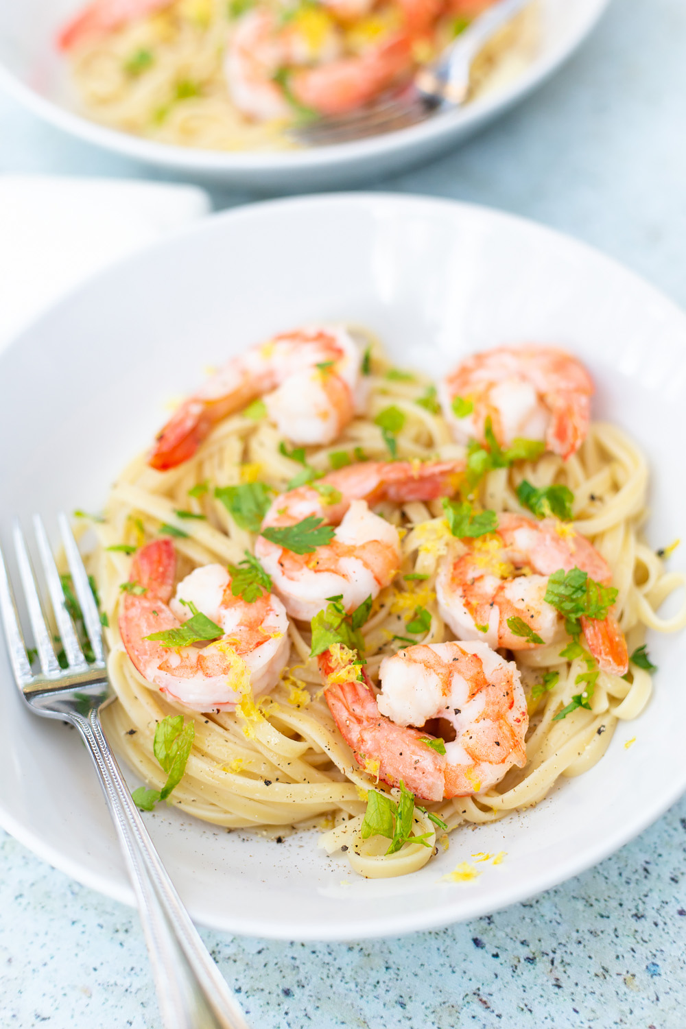 shrimp scampi with a fork