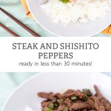 steak and shishito peppers