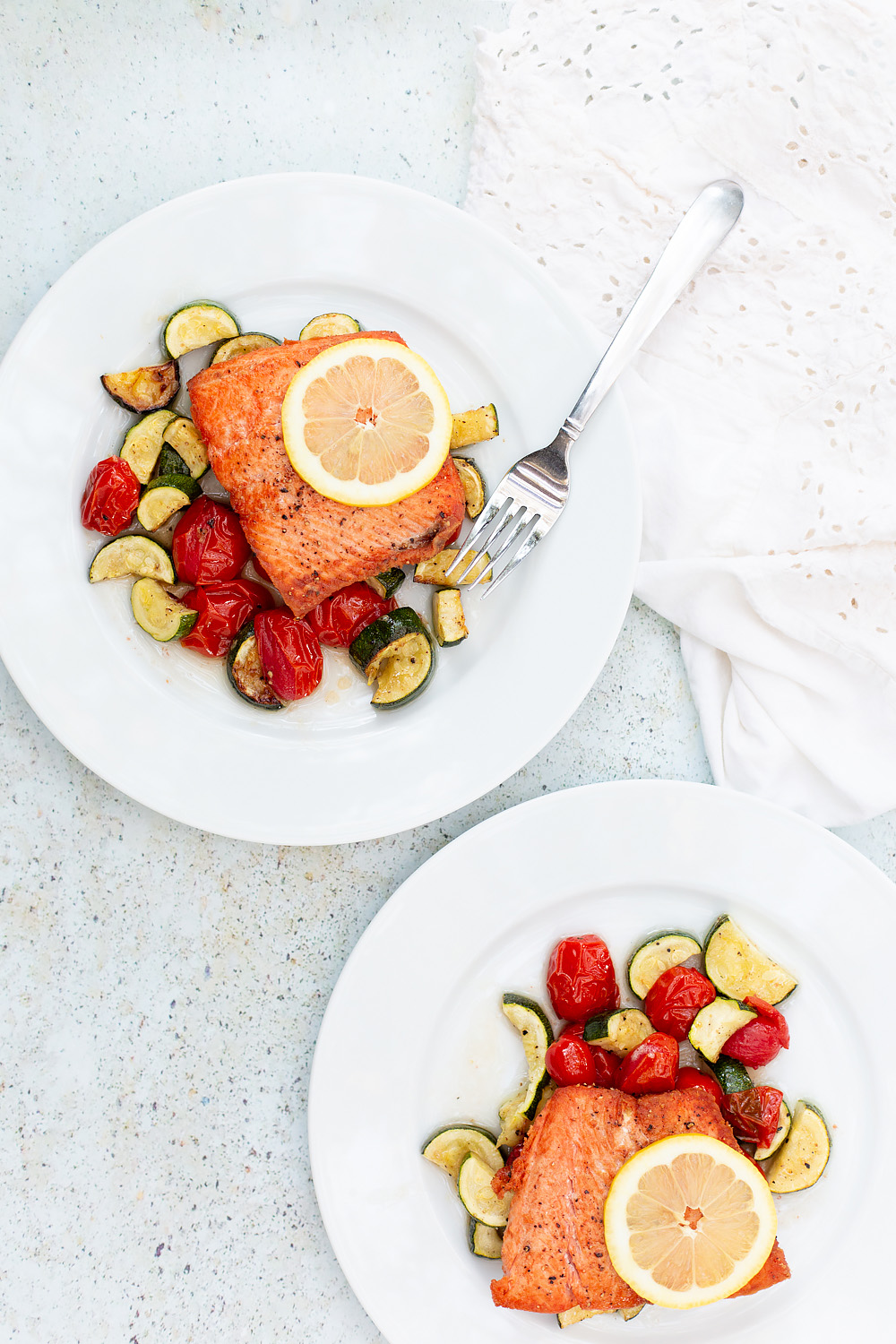 pan fried salmon with a fork