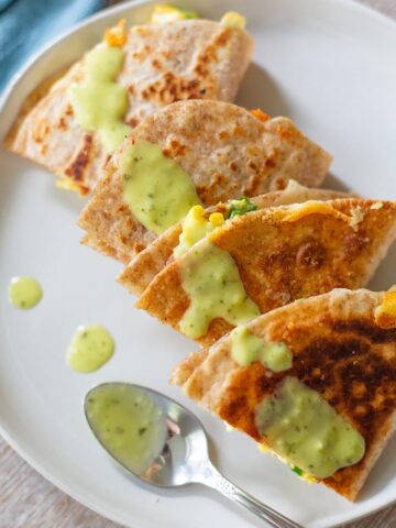 breakfast quesadilla on a plate