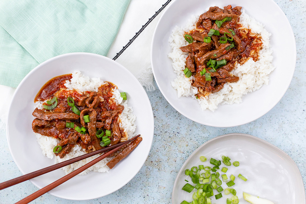 Instant Pot Mongolian Beef in bowls