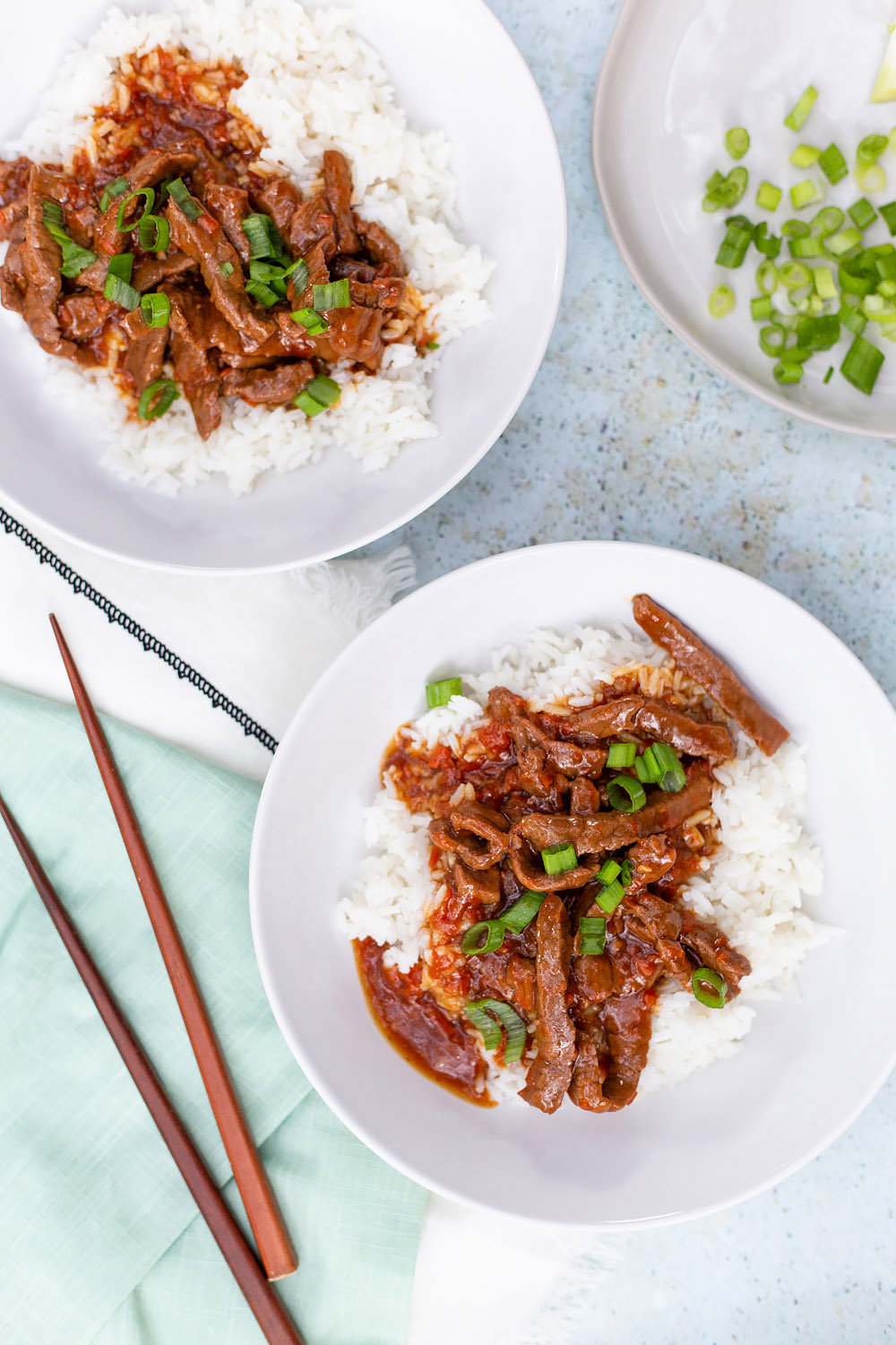 instant pot mongolian beef in bowls