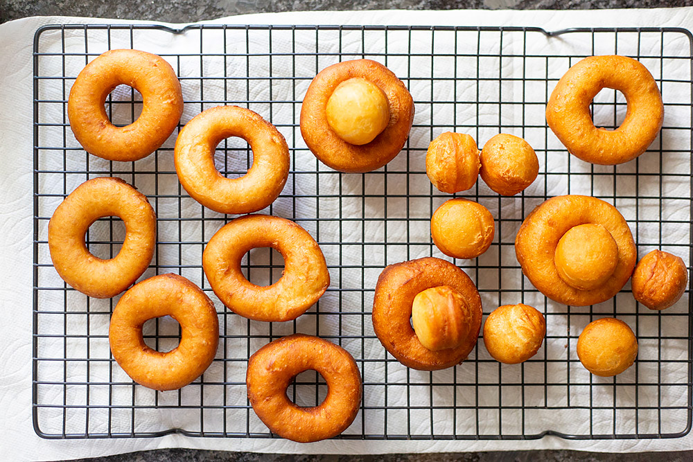 Fried Donuts on a wire rack