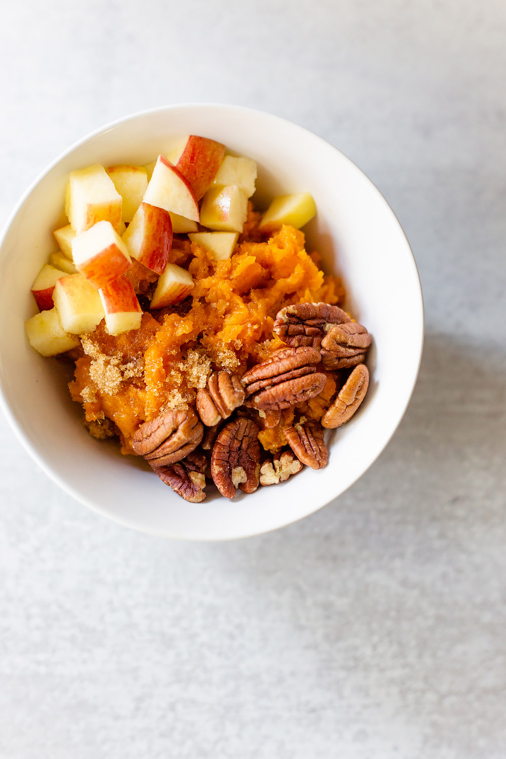 sweet potato bowl with apples and pecans