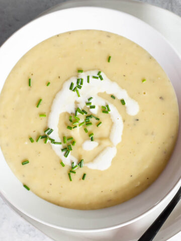 Instant Pot Potato and Leek Soup with a swirl of cream