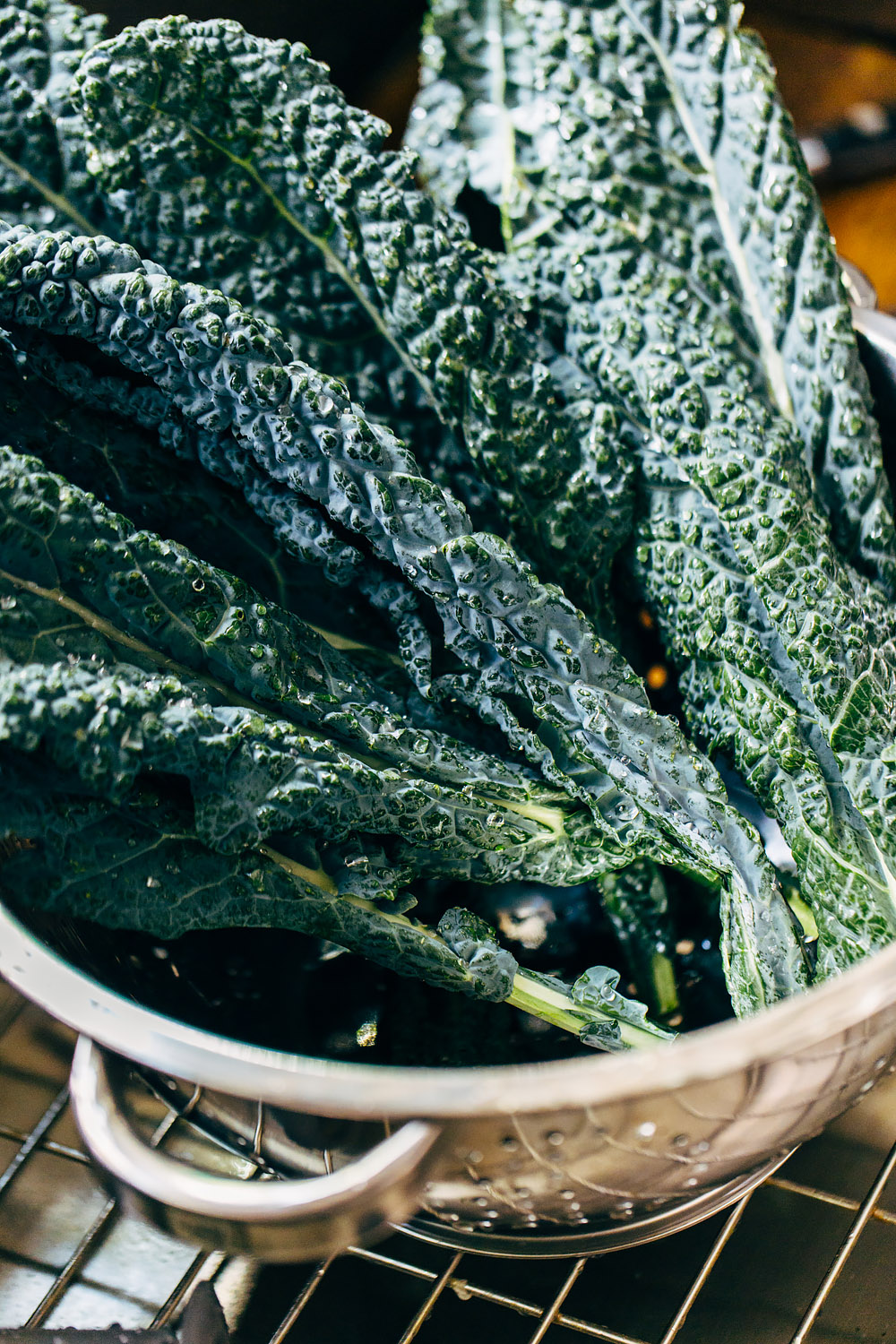 tuscan kale in a colander